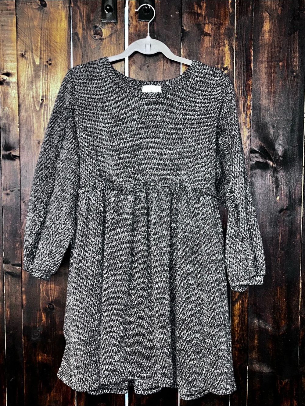 Anthropologie Black and White Textured Long-Sleeve Babydoll Dress